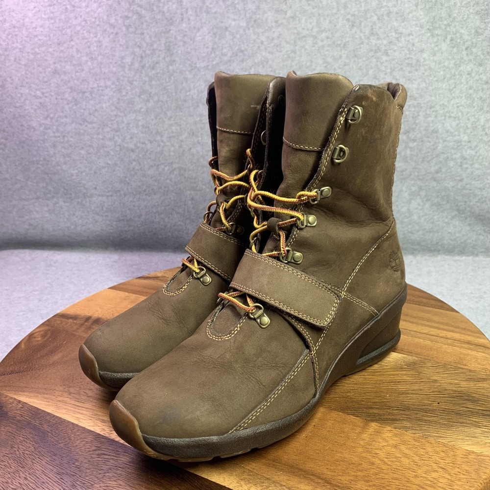 Timberland 78355 Boots Womens Size 10 Brown Nubuck Leather Wedge Mid Calf Winter
